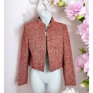 Rena Lange 4US Red Richly Woven Tweed Crop Blazer Jacket Wool Blend Designer